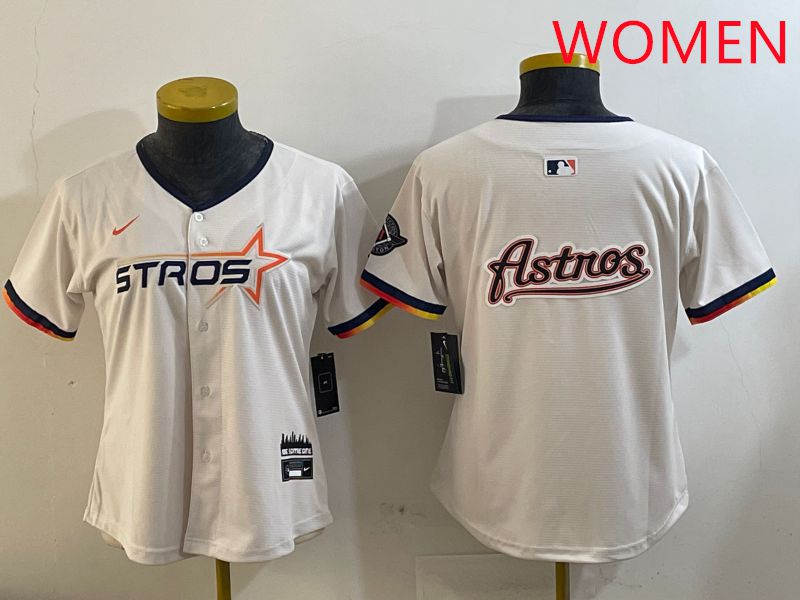 Women Houston Astros Blank Cream Three generations Joint Name 2025 Nike MLB Jersey style 41015->mlb t-shirts->Sports Accessory